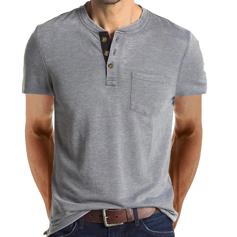 Summer European and American Men's Short-Sleeved T-shirt Foreign Trade Men's Henry T-shirt Cross-Border Clothing round Neck Top