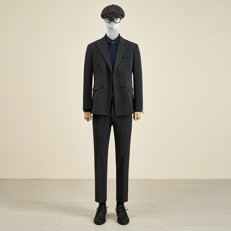 LOVECCR Mr. DT Striped Double Breasted Suit Suit Men's Light Luxury Formal Wear Retro British Style Suit Groom Wedding Suit