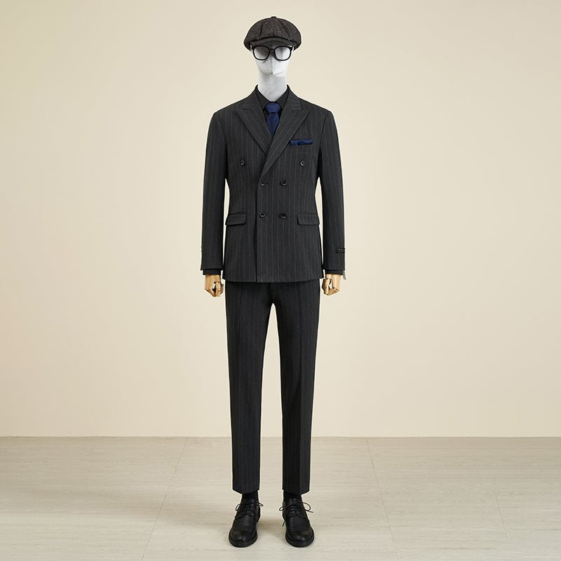 LOVECCR Mr. DT Striped Double Breasted Suit Suit Men's Light Luxury Formal Wear Retro British Style Suit Groom Wedding Suit