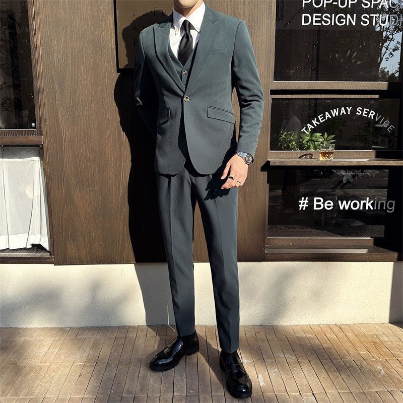 LOVECCR Suit Suit Men's Three-Piece Suit Trendy Korean Slim Fit Business Casual Small Suit Coat Groom Wedding Suit