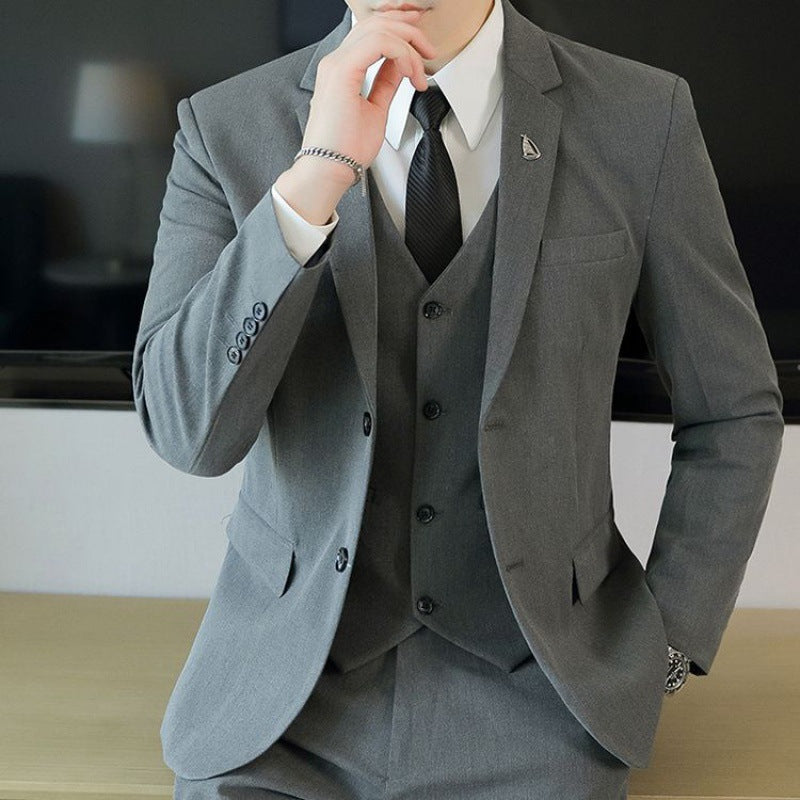 LOVECCR Formal Wear Gray Two Buckle Suit Suit Men's Three-Piece Suit Men's Business Casual Suit Korean-Style Slim Fit Groom Dress