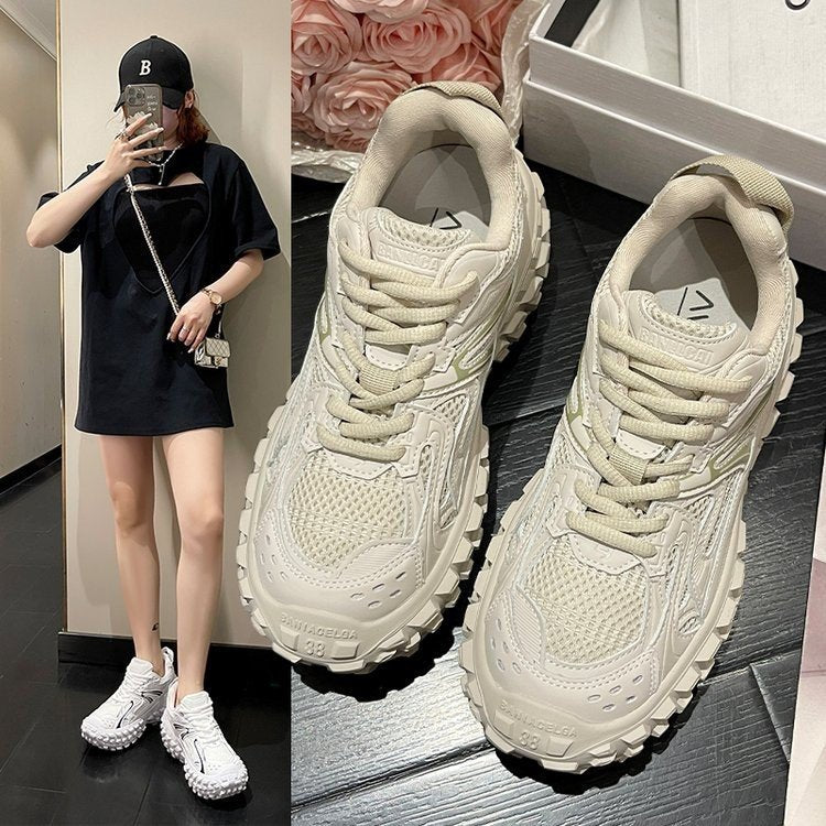 loveccr Tire Men's and Women's Same Style Sports Shoes Women's New All-Match Casual Thick Bottom Increased Durian Dad Shoes Women's