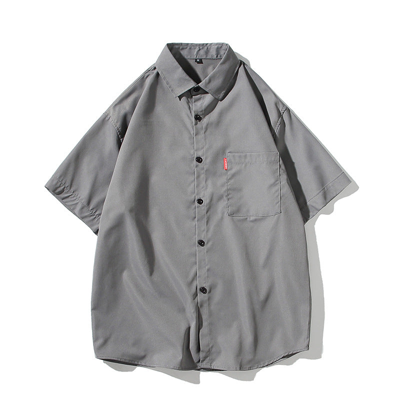Foreign Trade Men's Short-Sleeved Shirt Japanese Youth Cross-Border Pure Color Simple Loose plus Size Youth Shirt Men's Wholesale
