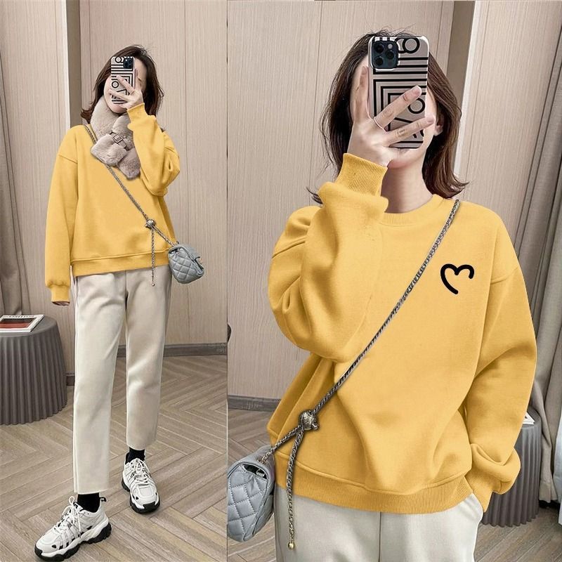 spring and autumn new Korean version of burgundy thin sweater women's pullover round neck printing loose long-sleeved top and clothing