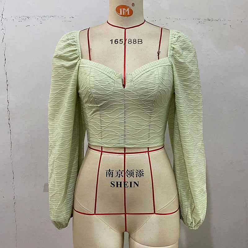 LOVECCR Hot new product foreign trade 2025 short shirt women's autumn square neck bubble sleeve shirt