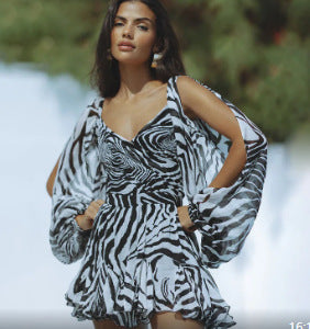 Cross Border Women's Spring Clothing Dress Sexy Hot Girl Hollow Lantern Sleeve V-neck off-Shoulder Jumpsuit Skirt