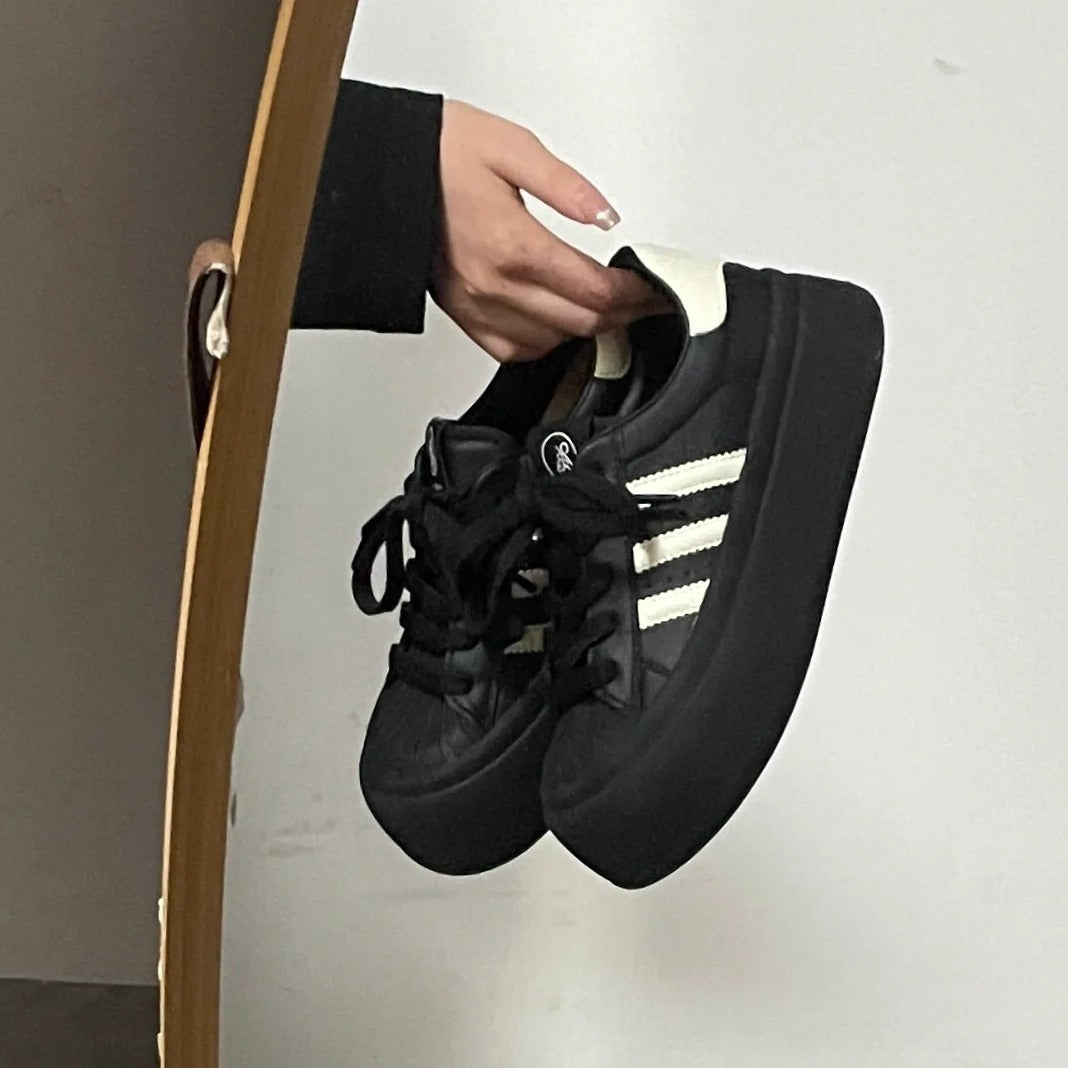loveccr Niche Black Shoes Women's Autumn and Winter New Platform Sneakers Women's Versatile Shell Toe Sports Casual Shoes Height Increasing