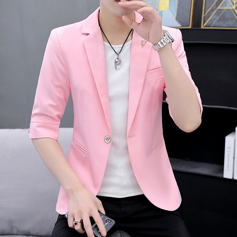 LOVECCR Suit Men's One Suit Matching Summer Korean Style Trendy Fashion Dress 3/4 Sleeve Non-Ironing Casual Small Suit
