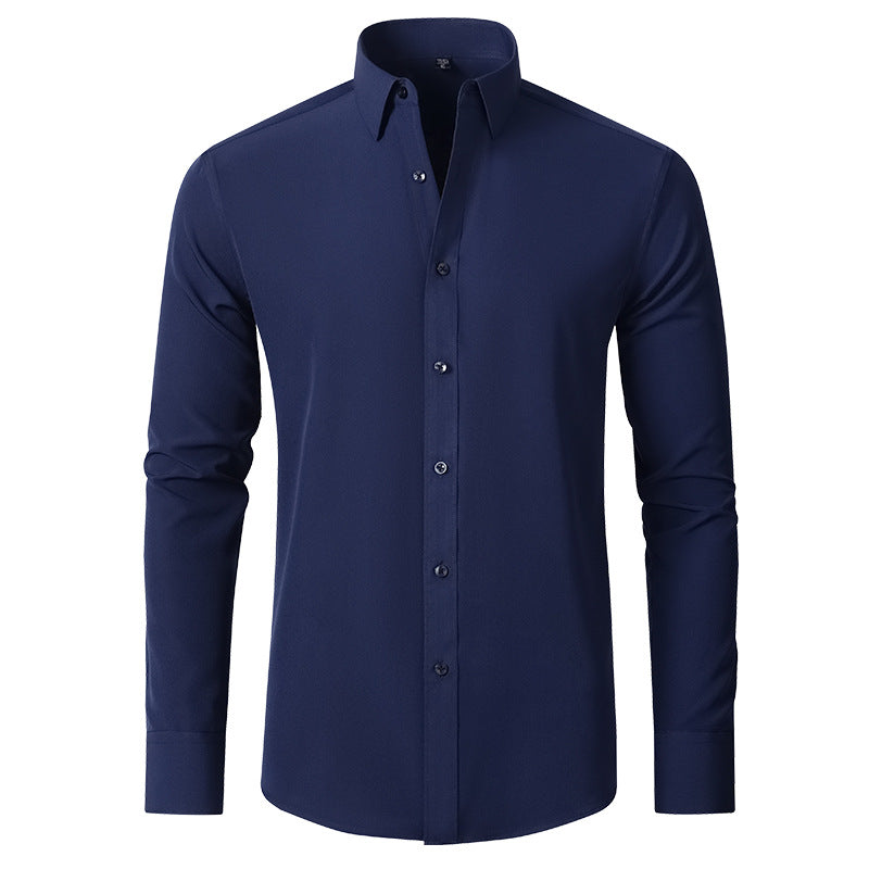 Cross-Border Full Elastic Force Shirt Men's Shirt Non-Ironing Anti-Wrinkle Foreign Trade Simple Business Thin Shirt Men
