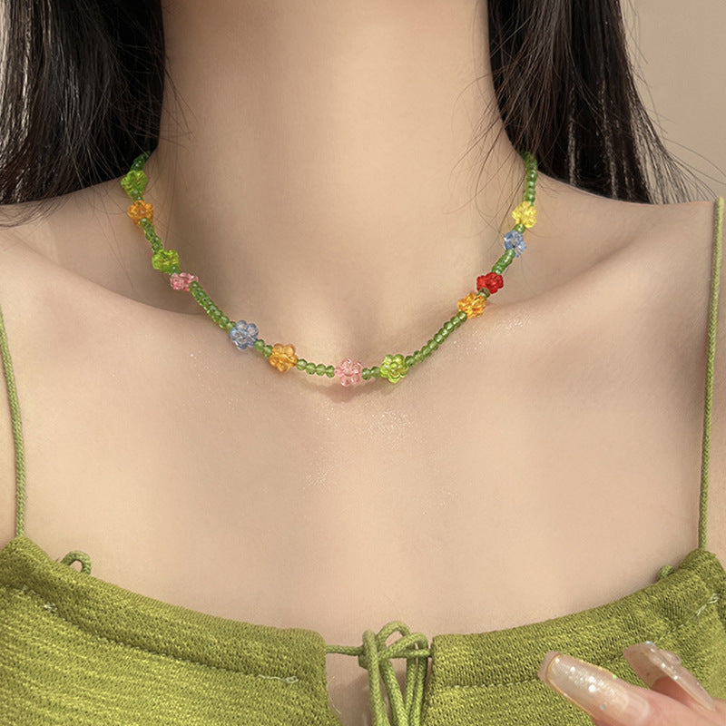 LOVECCR INS Dopamine Color Beaded Necklace New Fashion All-Match Special-Interest Design High Sense Necklace