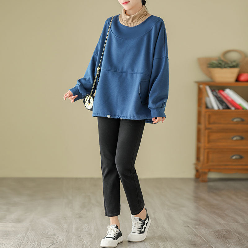popular winter new large size loose sweater women's thickened splicing fashion age-reducing temperament turtleneck inner top
