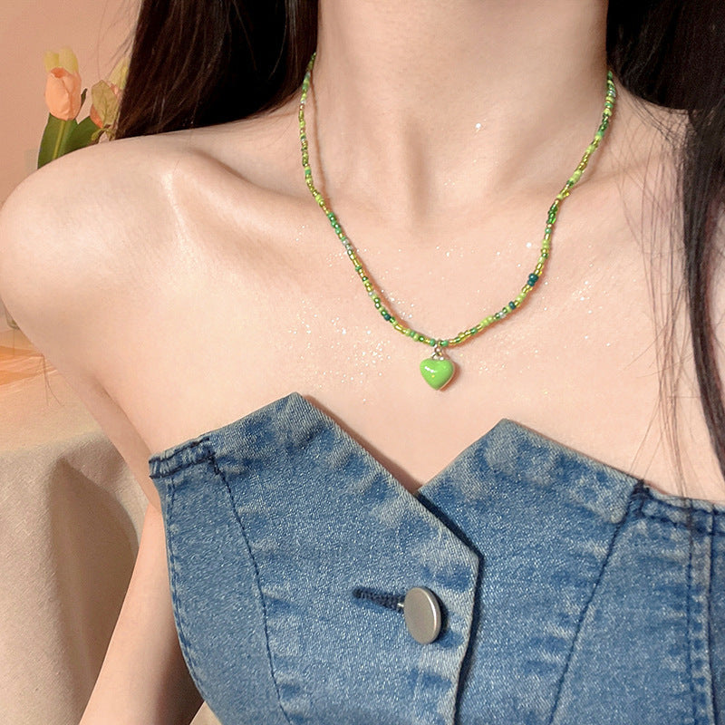 LOVECCR INS Dopamine Color Beaded Necklace New Fashion All-Match Special-Interest Design High Sense Necklace