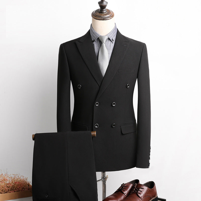 LOVECCR Men's Suit Set Korean Style Slim Double-Breasted Suit Two-Piece Workwear Work Wedding Groom Groomsman Dress