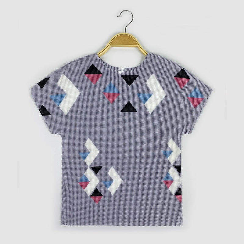 23 Miyake me series comfortable and stylish high fabric stitching smooth high elastic breathable short sleeve basic top t-shirt women