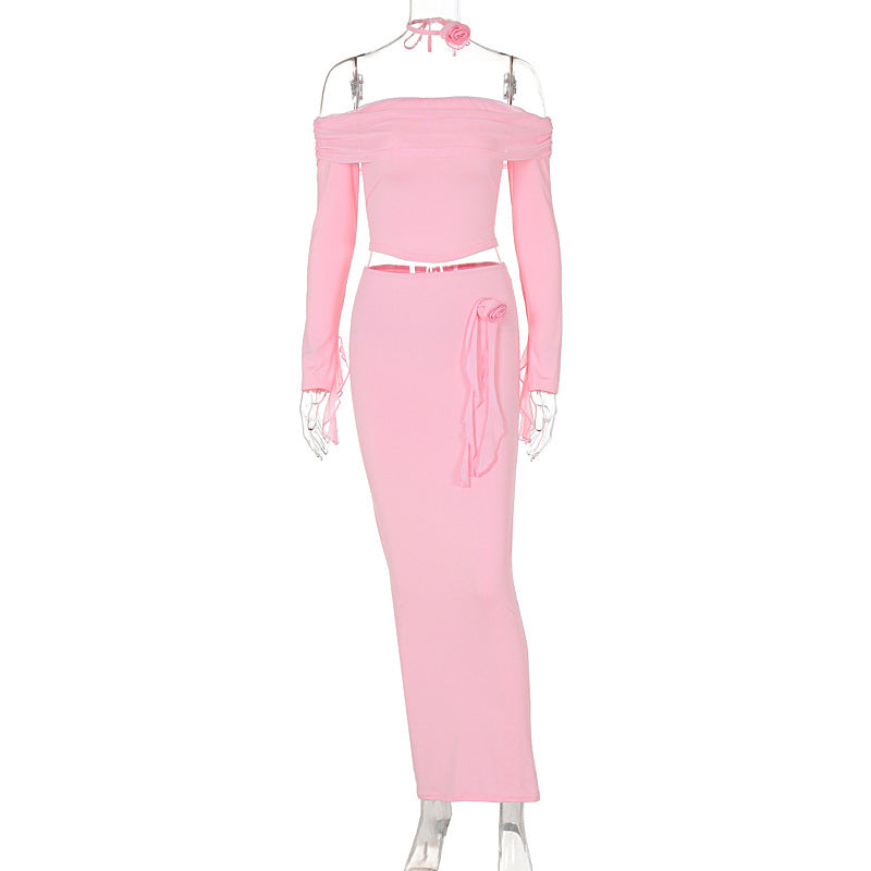 LOVECCR foreign trade cross-border women's clothing Hot summer new fashionable and sexy tube top off-the-shoulder top long skirt set