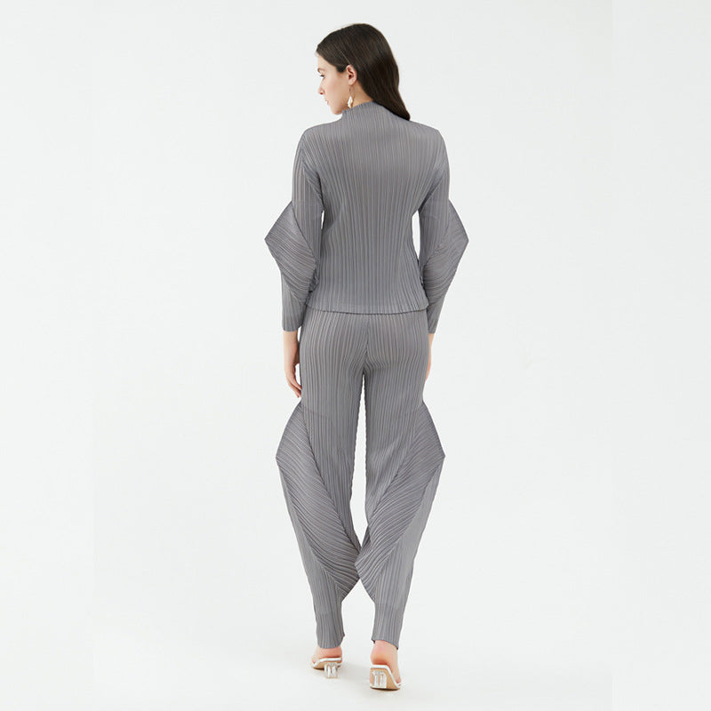 Spring Women's Temperament Premium Versatile Suit Solid Color Design Top Casual Pants Fashion Two-piece Set