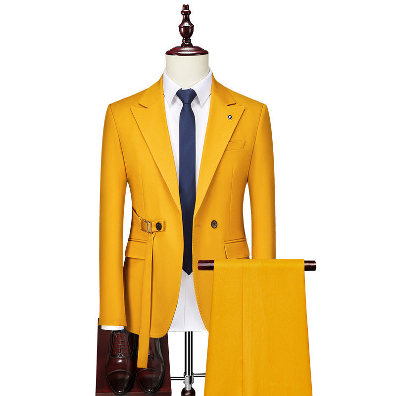 LOVECCR Foreign Trade New Men's Double Buckle Two-Piece Business Suit Suit Men's Casual Suit Groom Groomsman Dress