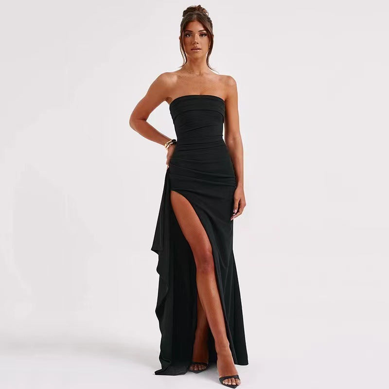 LOVECCR Cross-Border Foreign Trade Women's Party One-Neck Tube Top Dress Sexy Backless High Slit Long Dress Evening Dress