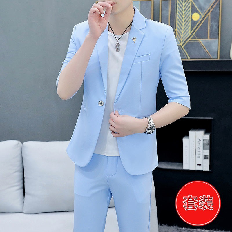 LOVECCR Suit Men's One Suit Matching Summer Korean Style Trendy Fashion Dress 3/4 Sleeve Non-Ironing Casual Small Suit