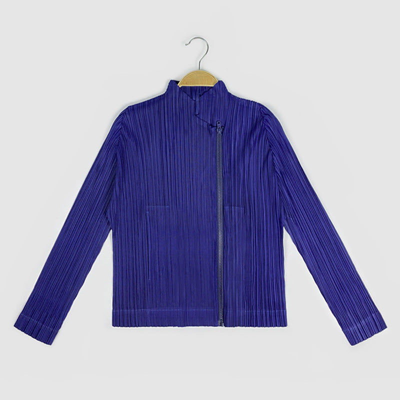 Miyake new women's clothing spring niche design short jacket loose fashion slim top women's zipper
