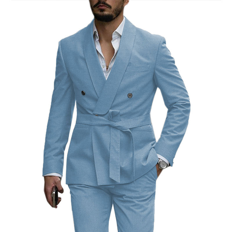 LOVECCR Cross-Border New Arrival Men's Suit Two-Piece Belt Men's Suit Suit Slim Fit Korean Gown Suit