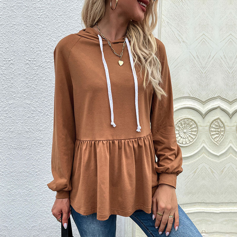 LOVECCR Cross-border popular new 2025 women's clothing pullover hoodie solid color splicing long-sleeved Popular trade hooded sweater women
