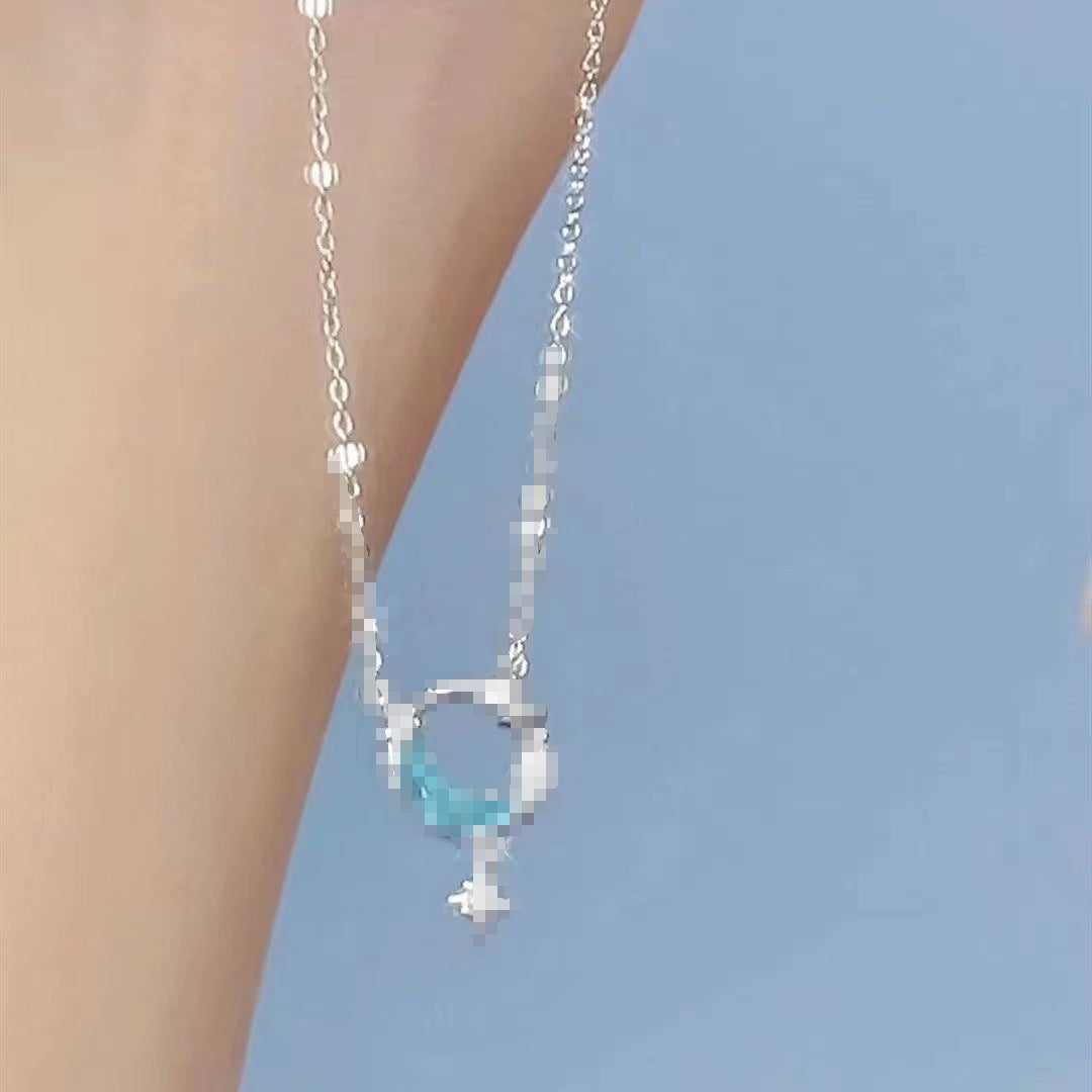 Star Moon Necklace Silver Dream Star Moon Necklace Female Clavicle Chain Light Luxury Minority Ins Girlfriend Gifts