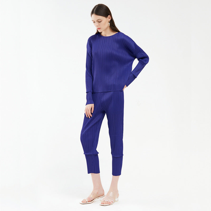 spring new women's clothing splicing casual suit long-sleeved top fashion versatile pants two-piece set women