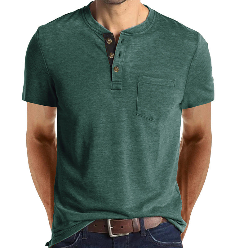 Summer European and American Men's Short-Sleeved T-shirt Foreign Trade Men's Henry T-shirt Cross-Border Clothing round Neck Top