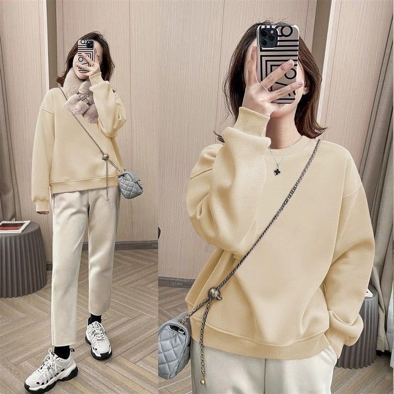 spring and autumn new Korean version of burgundy thin sweater women's pullover round neck printing loose long-sleeved top and clothing