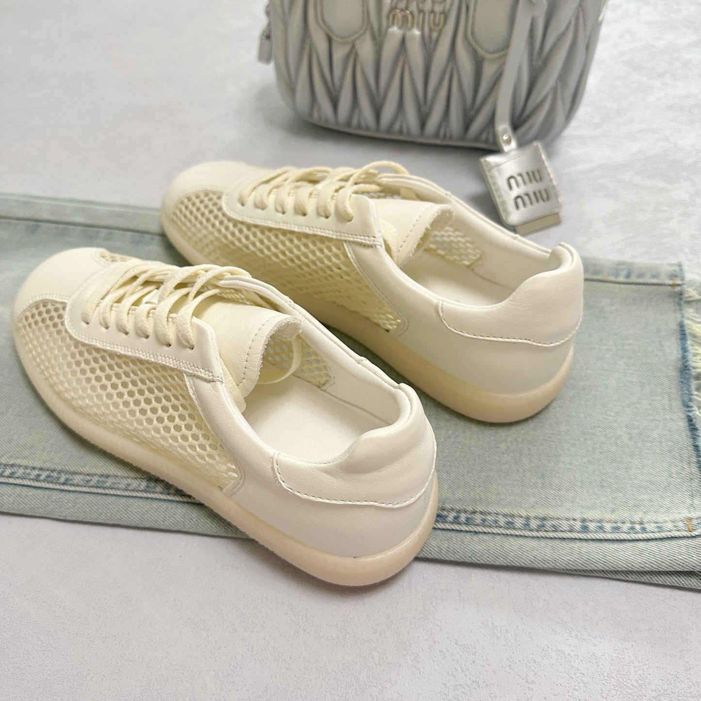loveccr Women's Genuine Leather Shoes Summer New Fashion Mesh Breathable German Training Shoes Board Shoes Lace-up Sports Casual Shoes