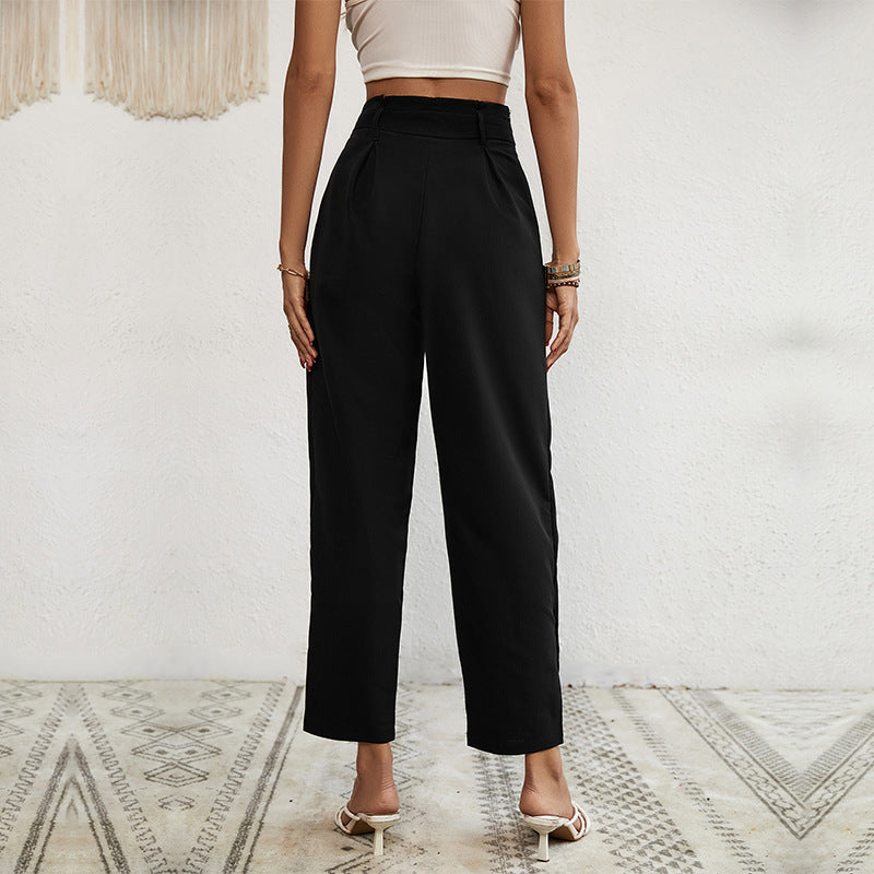 LOVECCR Hot new 2025 foreign trade long pants lace-up commuter high-waisted nine-point pants women