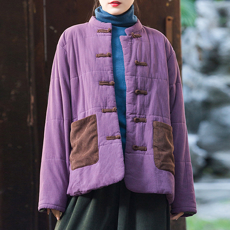 Padded and thickened padded jacket for women popular winter loose Tang suit buckle ethnic style cotton-padded clothing Zen tea clothing retro cotton-padded clothing