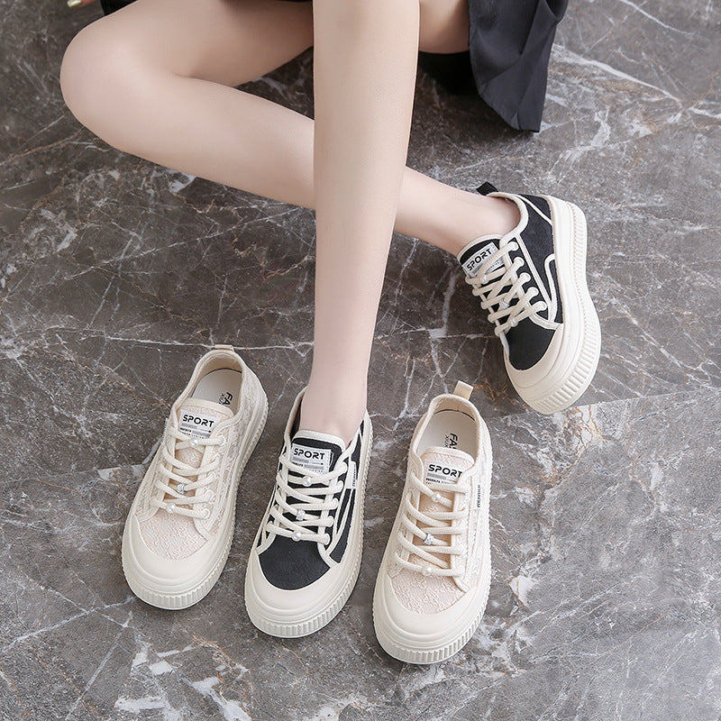 loveccr Breathable White Shoes Women's Shoes New Summer Mesh Shoes Super Hot All-Match Platform Lace Thin Casual Sneakers