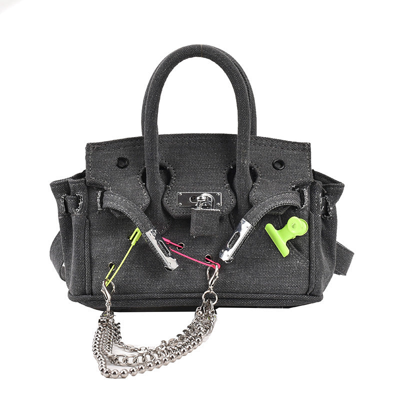 loveccr Cross-Border Bag Women's Bag New Retro Distressed Spoof Personality Denim Shoulder Messenger Bag Birkin Bag