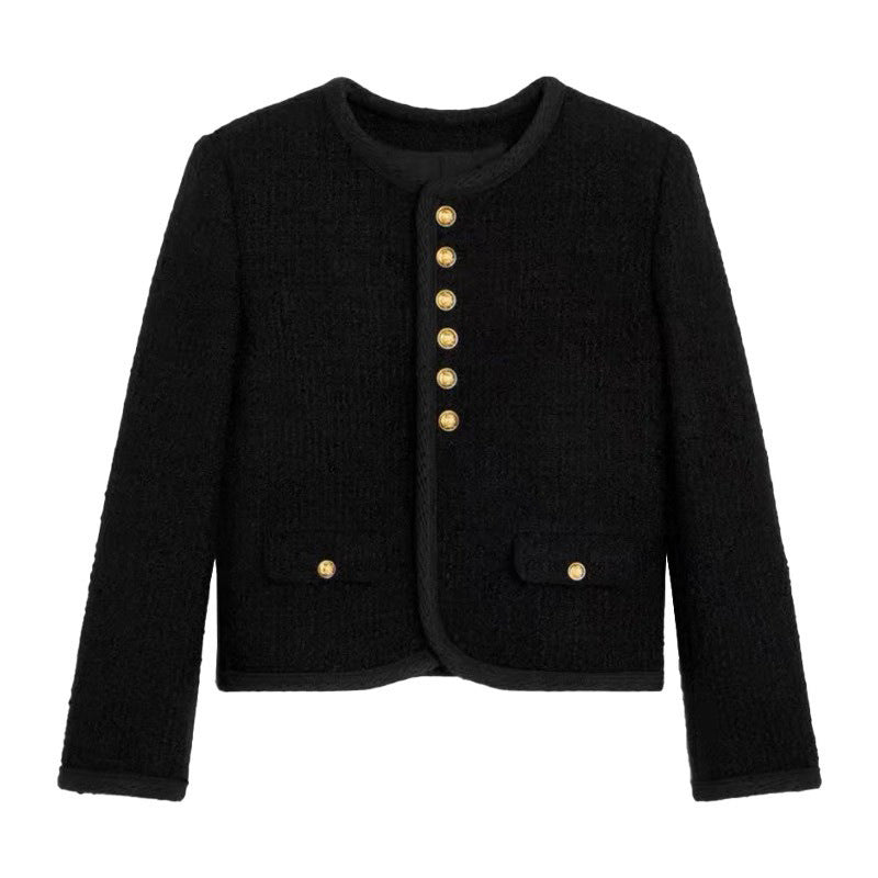 Star with the same black fragrant tweed jacket women's autumn short Korean fashionable thin top women's clothing 2025