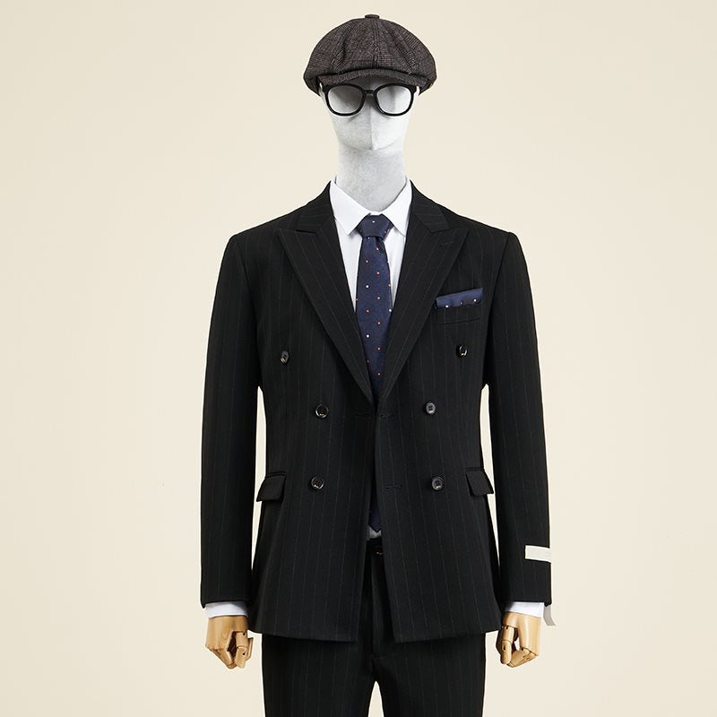 LOVECCR Mr. DT Striped Double Breasted Suit Suit Men's Light Luxury Formal Wear Retro British Style Suit Groom Wedding Suit