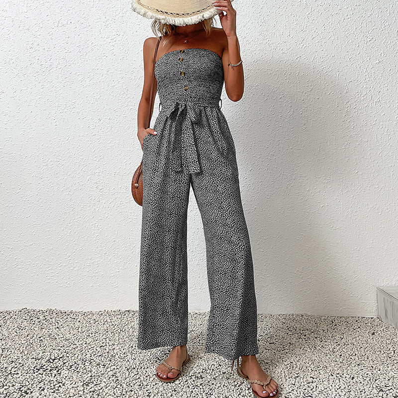 LOVECCR New New Summer New Fashion 2025 Women's Clothing Chest Wrapped Lace Wide Leg Jumpsuit Women