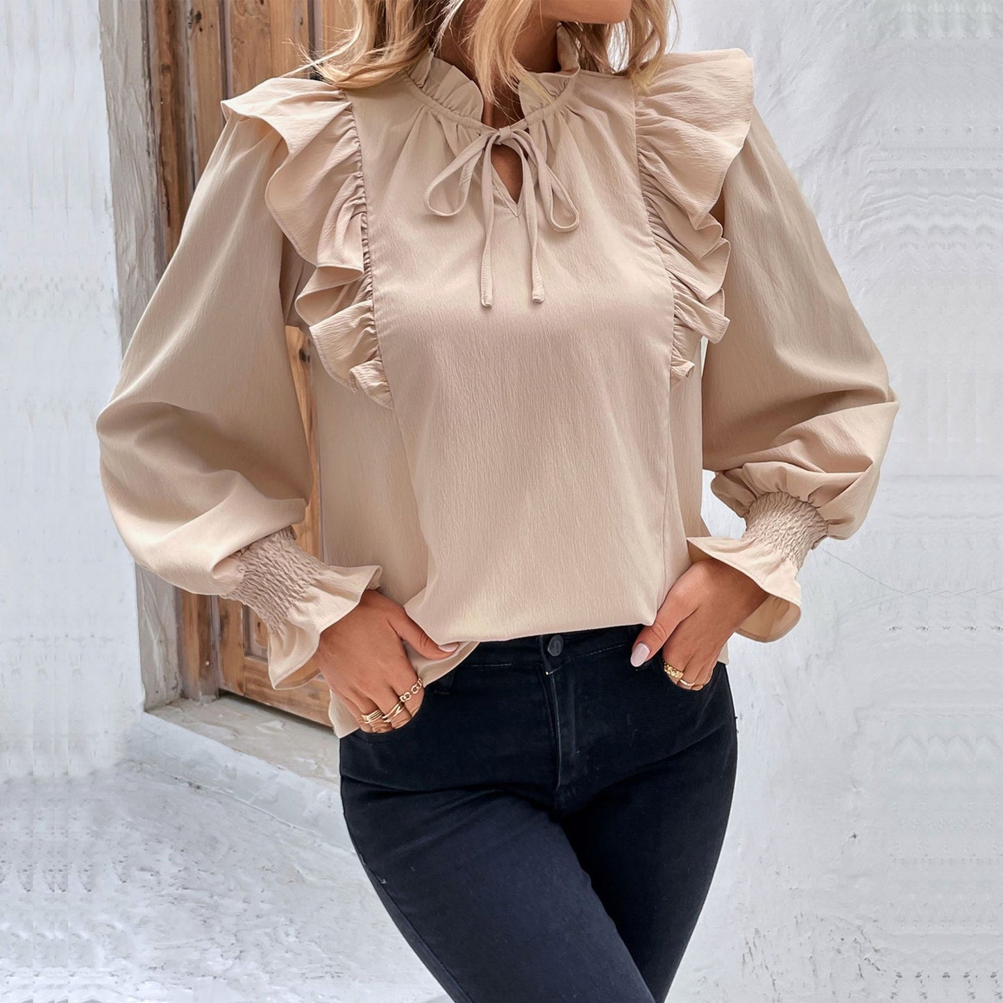 LOVECCR New 2025 Women's Clothing Hot Spring and Summer New Product Lotus Leaf Edge Long Sleeve Design Shirt Women