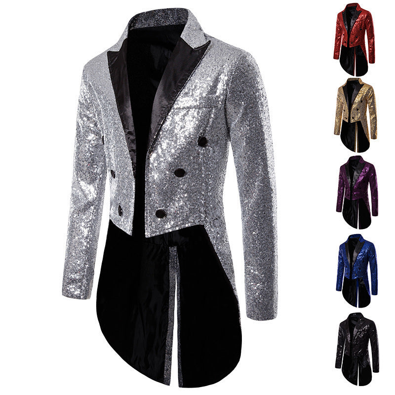 LOVECCR Cross-Border Foreign Trade Men's Suit Swallowtail Banquet Nightclub Performance Sequin Fashion Design Men's Jacket