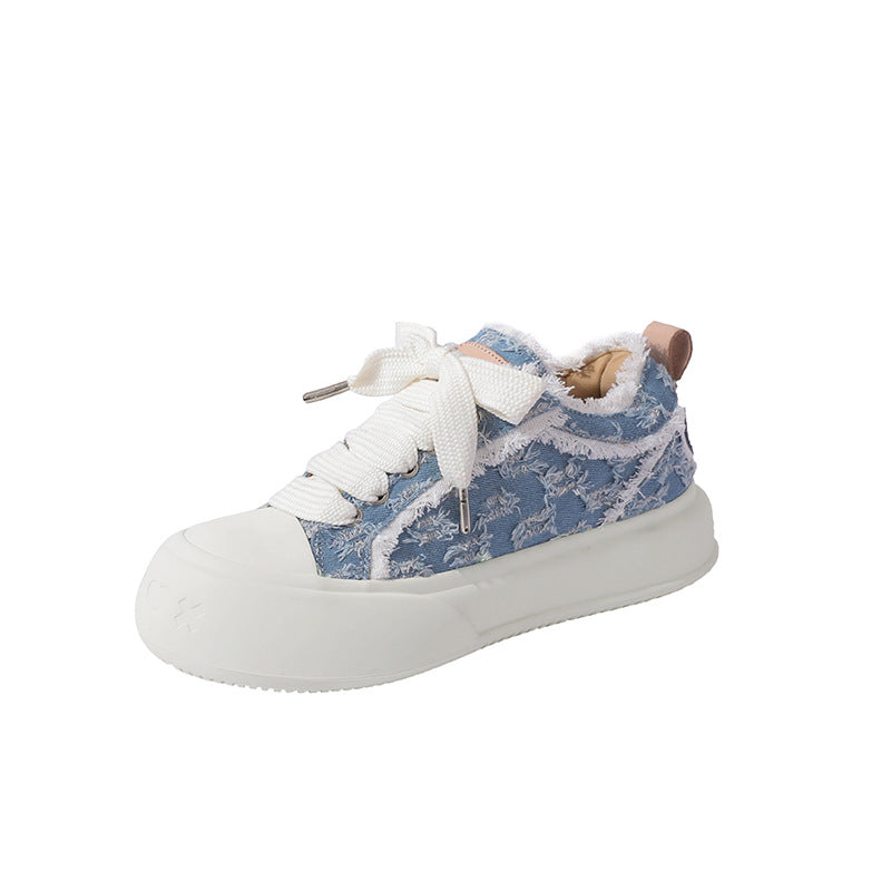 loveccr Zhao Lusi Star Same Style round Head Thick Bottom Bubble Shoes Female New Super Soft Lace-up Beggar Shoes Easy Wear Borad Shoe