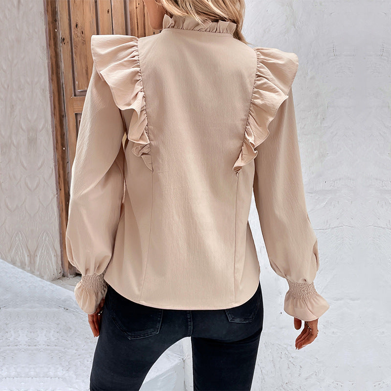 LOVECCR New 2025 Women's Clothing Hot Spring and Summer New Product Lotus Leaf Edge Long Sleeve Design Shirt Women