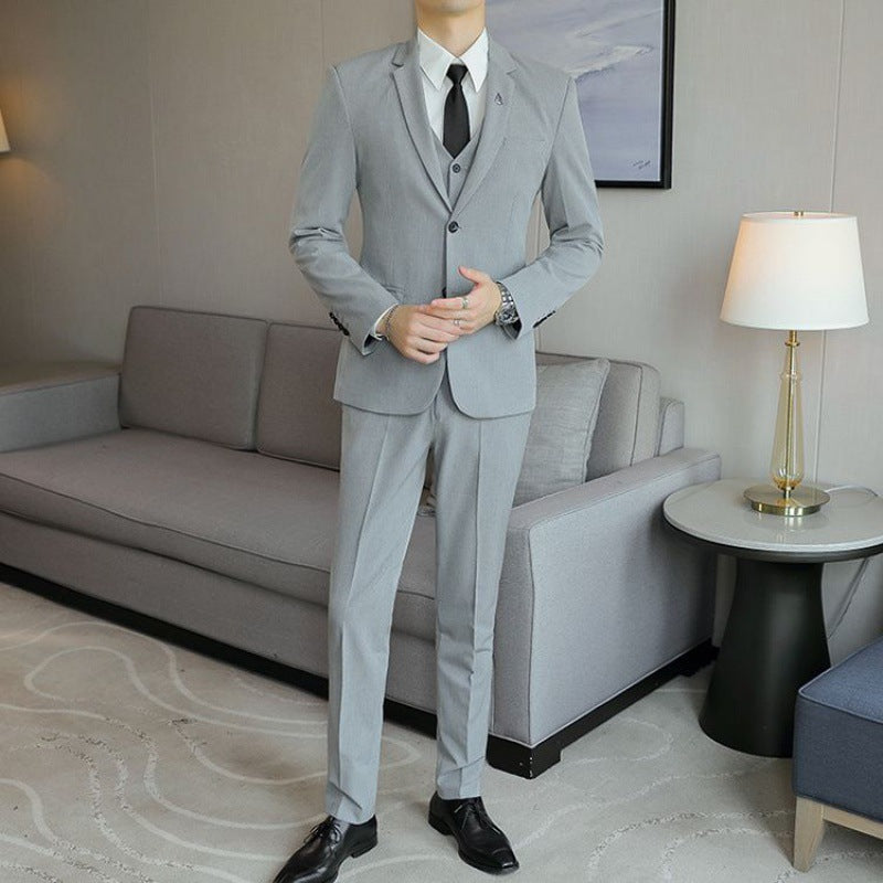 LOVECCR Formal Wear Gray Two Buckle Suit Suit Men's Three-Piece Suit Men's Business Casual Suit Korean-Style Slim Fit Groom Dress