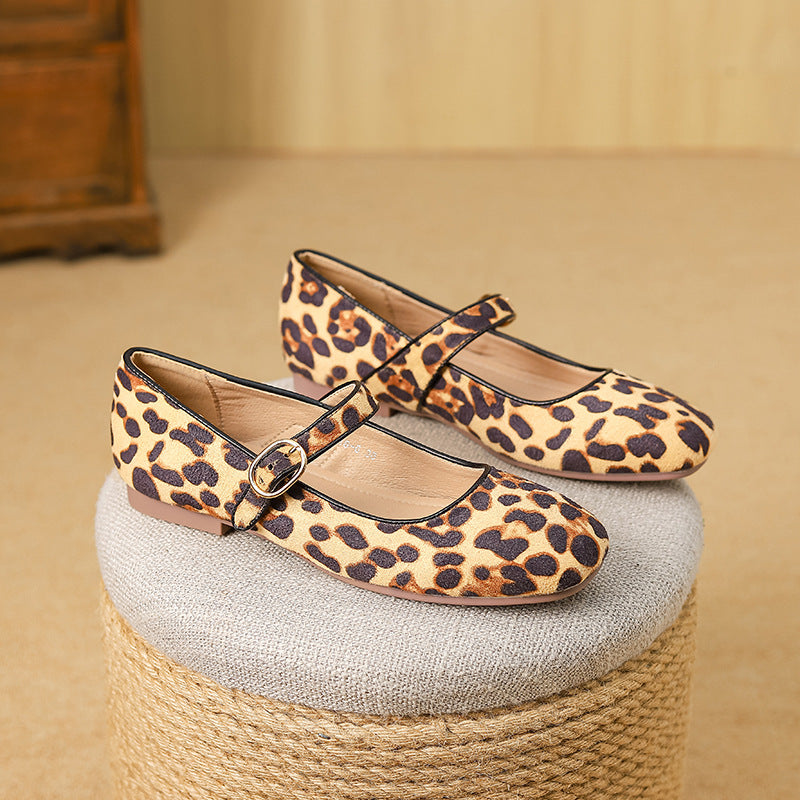 2025 Cowhide version~ genuine leather leopard print low-heeled Mary Jane shoes women's popular new light-mouth single shoes with small leather shoes