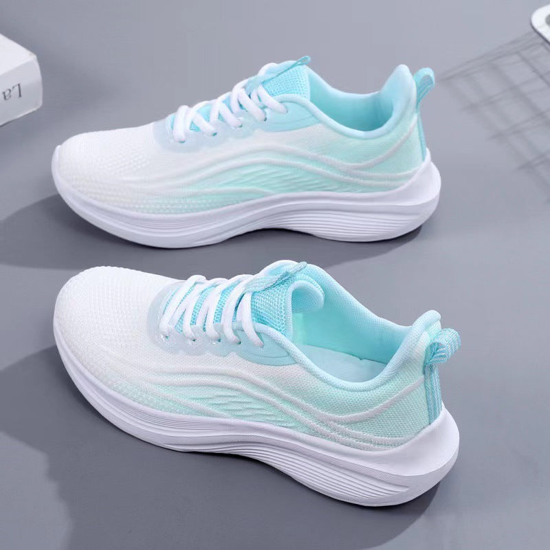 loveccr Flying Woven Women's Shoes Spring Mesh Sneaker Soft Bottom Lightweight Student Running Shoes Breathable Casual Shoes Cross-Border
