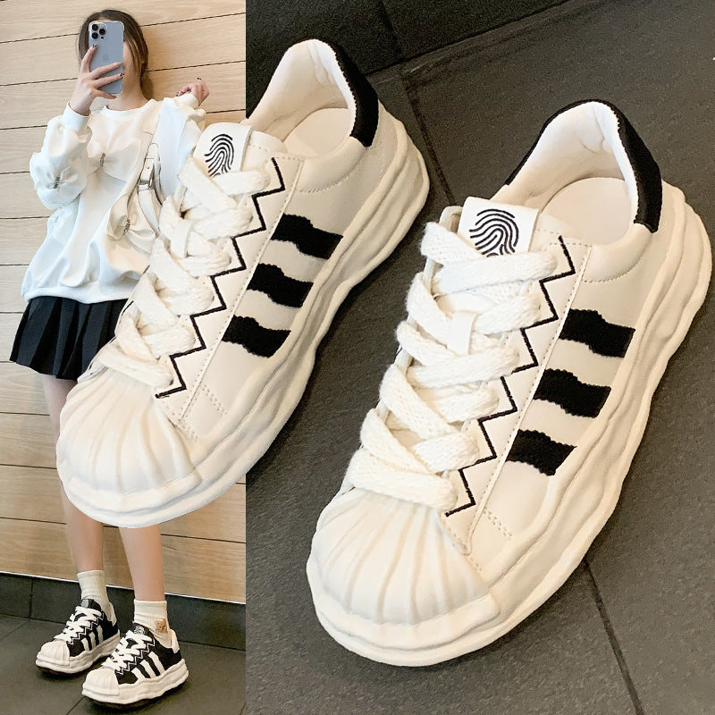 loveccr Shell Toe Dissolved Bottom White Shoes for Women Spring and Autumn New Student Casual Sneaker Fashion All-Matching Sneakers Fashion