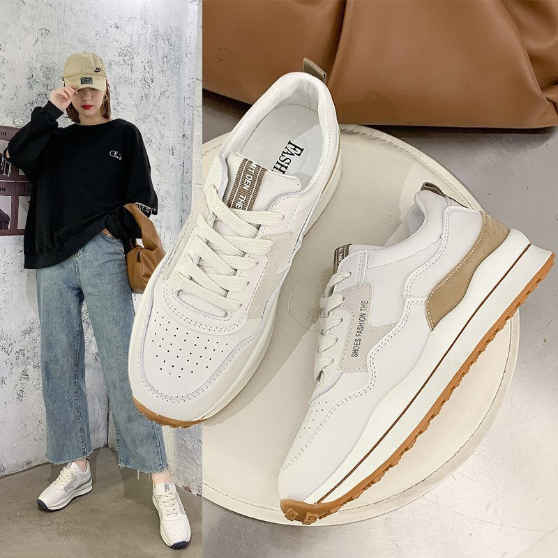 loveccr Sneaker Female Spring New Breathable Low Top Flat Size 41 Pumps Female Lace-up Casual Shoes Tide Cortez