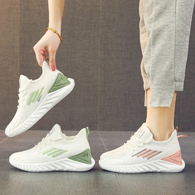 loveccr Sneaker New Women's Spring and Summer Mesh Breathable Casual White Shoes Ins Hidden Heel Women's Shoes