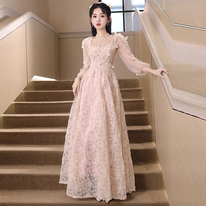 LOVERCCR Evening Dress for Women New High-End Light Luxury Minority High-End Socialite Noble Fairy Pink Flowers