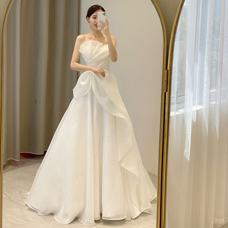 LOVECCR Light Wedding Dress New Main Yarn Bride Small Wedding Veil Advanced Texture Tube Top Simple Floor-Length Women